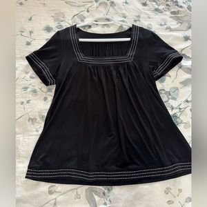 Women’s black peasant blouse with t-shirt sleeves. Medium.